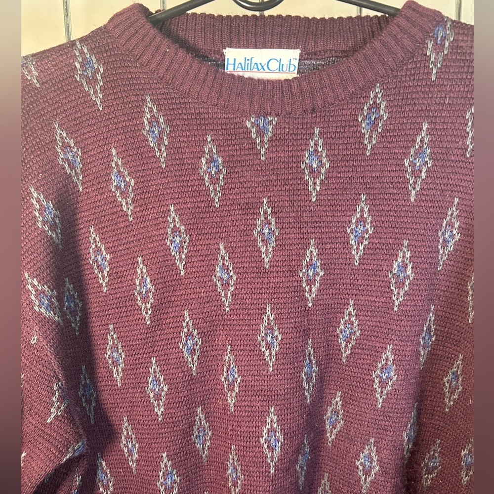 Halifax Club Merino Wool Dark Academia Crew Neck Maroon Size XL Men’s Sweater